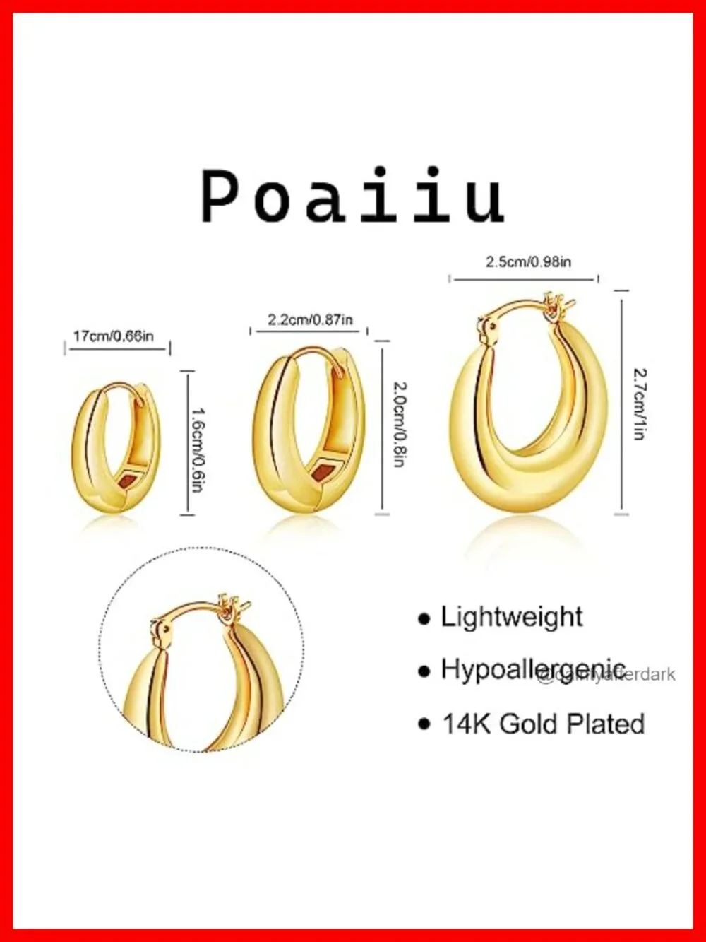 Chunky Gold Hoop Earrings 14k Gold Plated Stack Set 3 Pairs Hypoallergenic